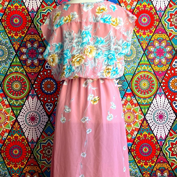Vintage 1970s Dusty Rose Floral Print Dress Sz 10 - Picture 4 of 8